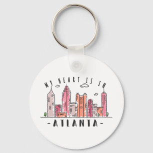 Mijn hart is in ATLANTA Liefde USA -Handgetekende Sleutelhanger