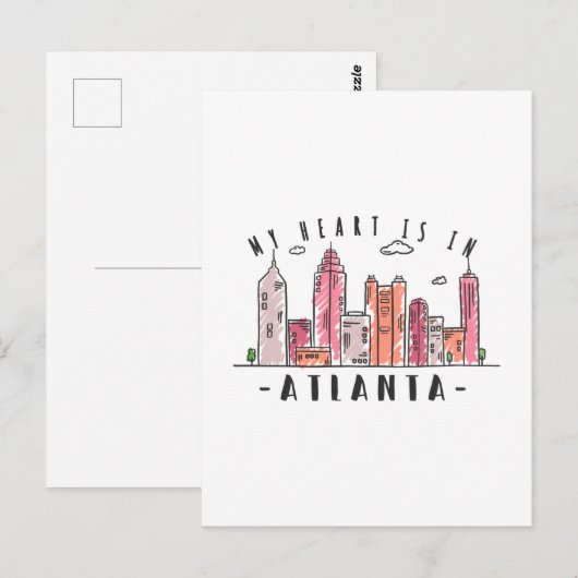 Mijn hart is in ATLANTA Love USA - Handgetekende S Briefkaart (Voorkant / Achterkant)
