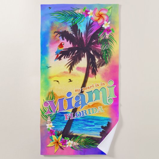 Mijn hart is in Miami Beach Towel Strandlaken (Voorkant)