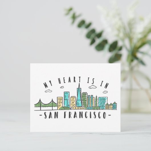 Mijn hart is in SAN FRANCISCO - Handgetekende Skyl Briefkaart (Staand voorkant)