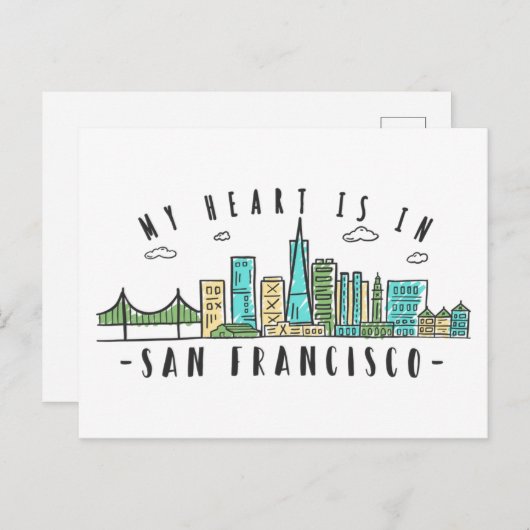Mijn hart is in SAN FRANCISCO - Handgetekende Skyl Briefkaart (Voorkant / Achterkant)
