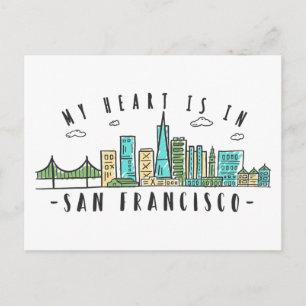 Mijn hart is in SAN FRANCISCO - Handgetekende Skyl Briefkaart