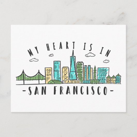 Mijn hart is in SAN FRANCISCO - Handgetekende Skyl Briefkaart (Voorkant)