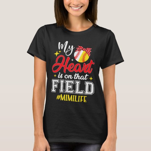 Mijn hart is op dat Softbyll Bysebyll Mimi veld  T-shirt (Voorkant)