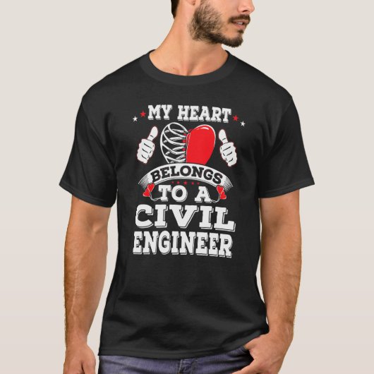 Mijn hart is van een civiel ingenieur Valentijns D T-shirt (Voorkant)