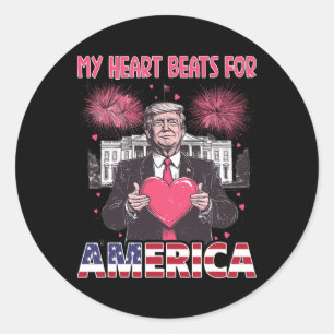 Mijn hart klopt voor Amerika Trump Valentijnsdag 1 Ronde Sticker