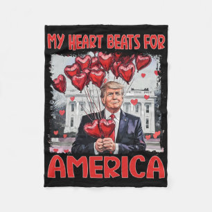 Mijn hart klopt voor Amerika Trump Valentijnsdag 4 Fleece Deken