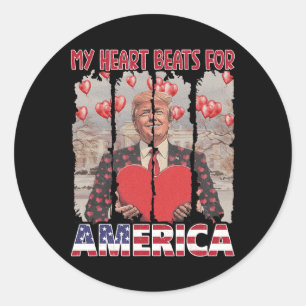 Mijn hart klopt voor Amerika Trump Valentijnsdag U Ronde Sticker