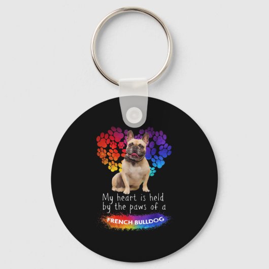 Mijn hart ligt bij de poten van een Franse hond Sleutelhanger (Voorkant)