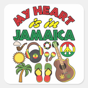 Mijn hart ligt in Jamaica Vierkante Sticker