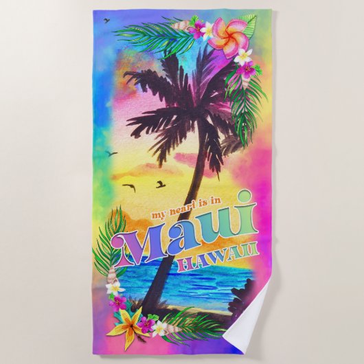 Mijn hart ligt in MAUI Beach Towel Strandlaken (Voorkant)