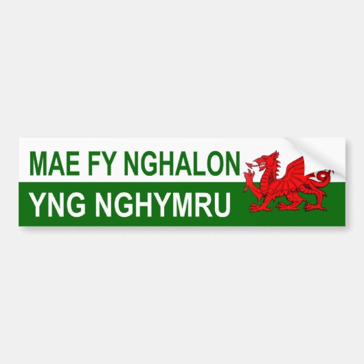 Mijn hart ligt in Wales Bumpersticker (Voorkant)