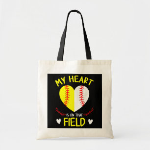 Mijn hart ligt op dat T-shirt Baseball Moeder. Tote Bag