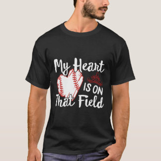 Mijn hart ligt op dat veld honkbal hechtingen vlee t-shirt