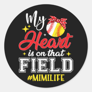 Mijn hart ligt op dat veld softbal Mimi Ronde Sticker
