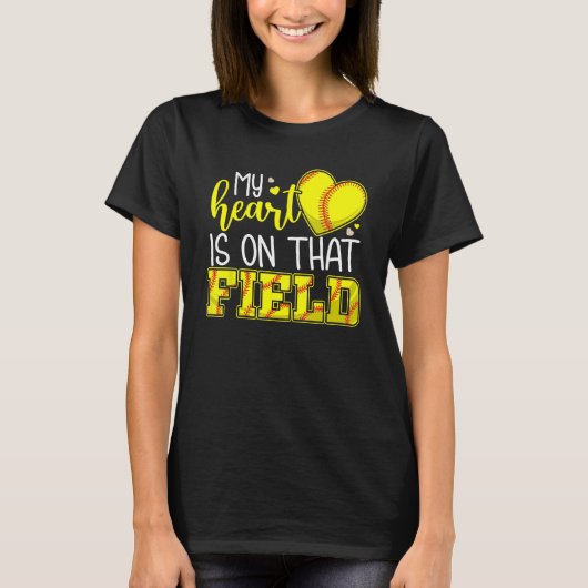 Mijn hart ligt op dat veld softbal schattig softba t-shirt (Voorkant)