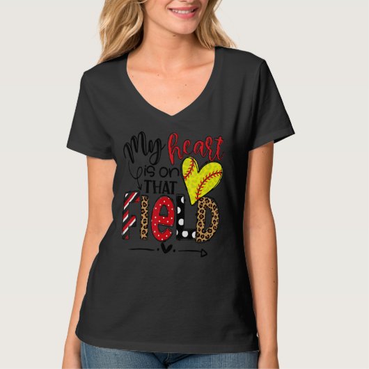Mijn hart ligt op dat veld Softball Lopard Softbal T-shirt (Voorkant)