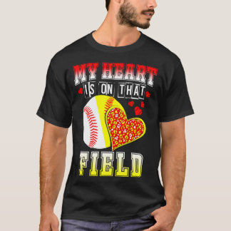 Mijn hart ligt op die Field Baseball Softball Mam T-shirt