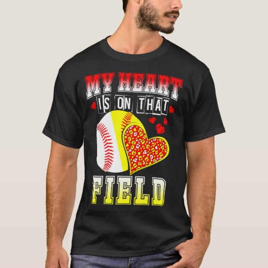 Mijn hart ligt op die Field Baseball Softball Mam T-shirt (Voorkant)