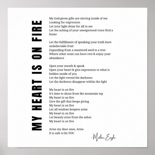 Mijn hart ligt op vuur aanmoediging gedicht post poster (Voorkant)