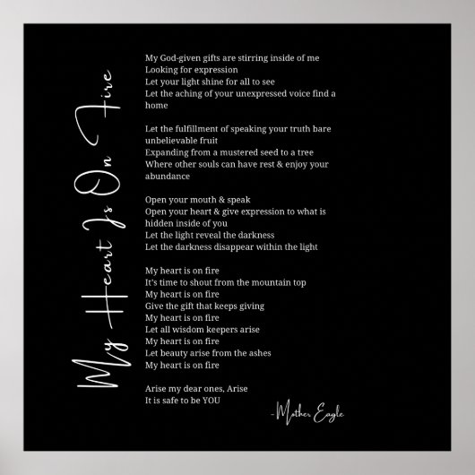 Mijn hart ligt op vuur aanmoediging gedicht post poster (Voorkant)