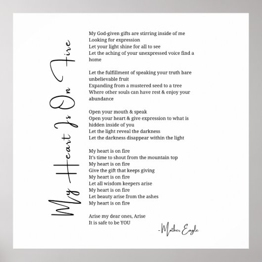 Mijn hart ligt op vuur aanmoediging gedicht post poster (Voorkant)