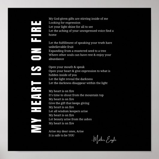 Mijn hart ligt op vuur aanmoediging gedicht post poster (Voorkant)