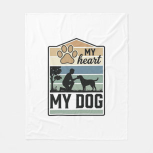 Mijn Hart Mijn Hond Vintage Gravure Hond Liefhebbe Fleece Deken