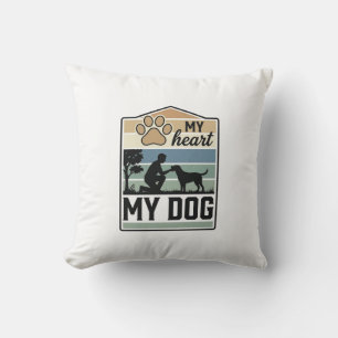 Mijn Hart Mijn Hond Vintage Gravure Hond Liefhebbe Kussen