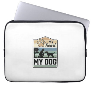 Mijn Hart Mijn Hond Vintage Gravure Hond Liefhebbe Laptop Sleeve