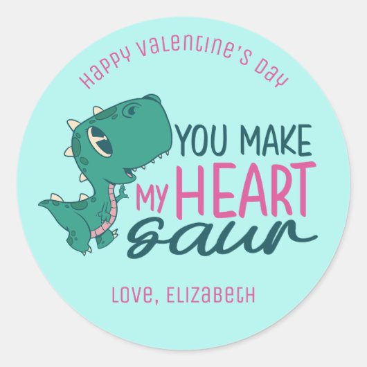 Mijn hart Saur Funny Pun Cute Kinder Valentijnsdag Ronde Sticker (Voorkant)