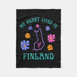Mijn hart woont in Finland Retro Groovy reizen en Fleece Deken