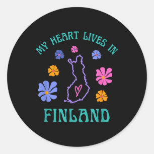 Mijn hart woont in Finland Retro Groovy reizen en  Ronde Sticker
