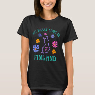 Mijn hart woont in Finland Retro Groovy reizen en T-shirt