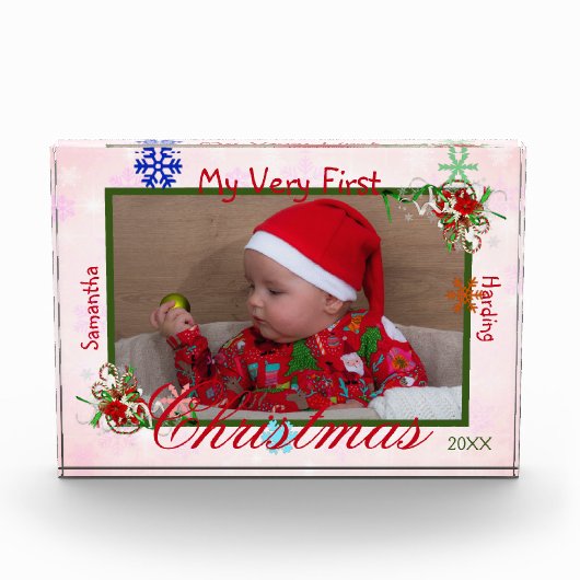 Mijn heel eerste kerst babymeisje gepersonaliseerd fotoblokken (Voorkant)