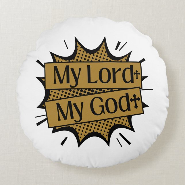 Mijn Heer mijn God Bijbelse kruis Rond Kussen (Voorkant)