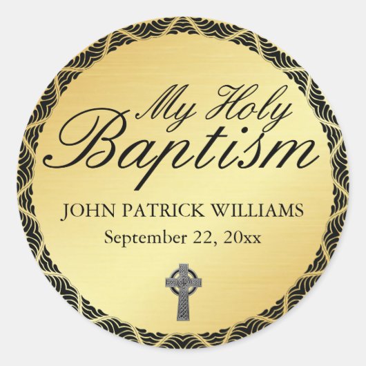 Mijn Heilige Doop Gouden Envelopzegel met Kruis Ronde Sticker (Voorkant)