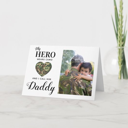 Mijn held draagt Camo Military Dad Fathers Day Fot Kaart (Voorkant)