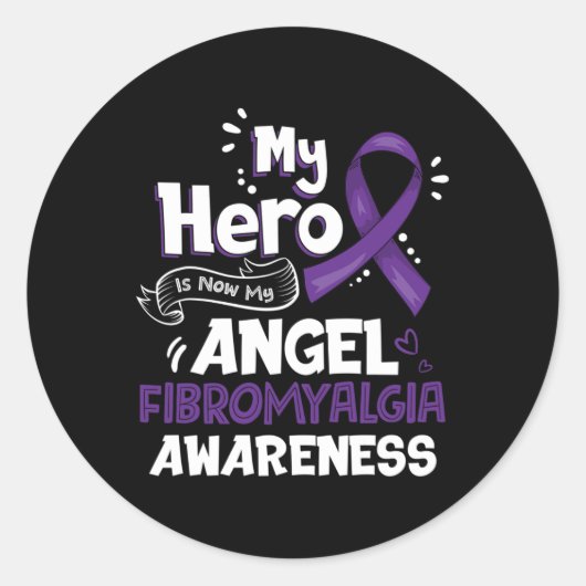 Mijn held is nu mijn engel fibromyalgie bewustzijn ronde sticker (Voorkant)
