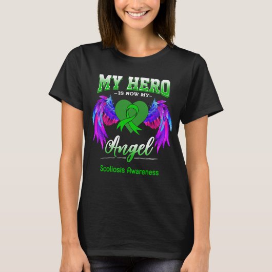 Mijn held is nu mijn engel scoliose bewustzijn t-shirt (Voorkant)