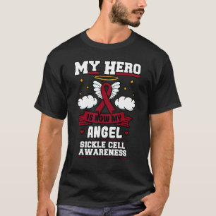 Mijn held is nu mijn engel sikkelcelanemie burgund t-shirt