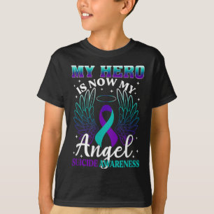 Mijn held is nu mijn engel Zelfmoord Paars Turquoi T-shirt