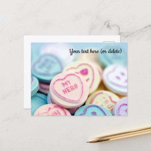 “Mijn Held” Love Heart Sweets Postcard Briefkaart (Voorkant / Achterkant in situ)
