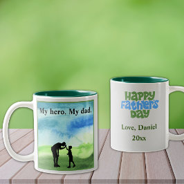 Mijn held. Mijn vader. Vaderdag Two-Tone Coffee Mo Tweekleurige Koffiemok