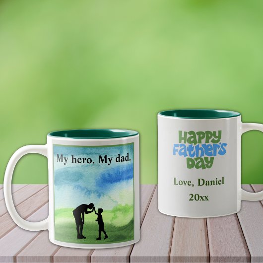 Mijn held. Mijn vader. Vaderdag Two-Tone Coffee Mo Tweekleurige Koffiemok