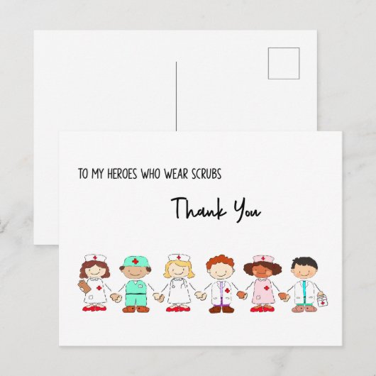 Mijn helden Draag Scrubs Bedankt Briefkaart (Voorkant / Achterkant)