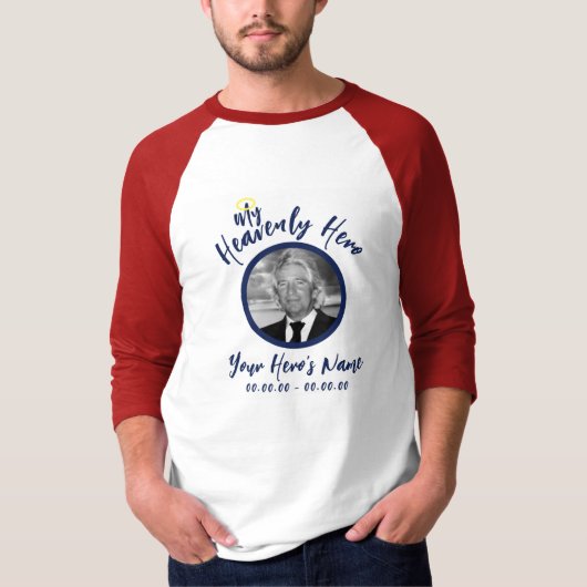 Mijn hemelse held Memorial Raglan Rood Wit & Blauw T-shirt (Voorkant)