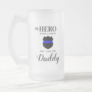 Mijn Hero draagt een badge-politievader Matglas Bierpul
