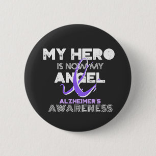 Mijn Hero is nu mijn engel - Alzheimer's Bewusthei Ronde Button 5,7 Cm