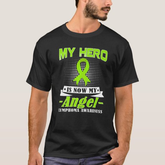 Mijn Hero is nu mijn engel lymfoom Bewustingsmaand T-shirt (Voorkant)